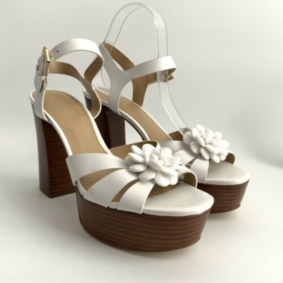 New Michael Michael Kors Leather Open-toe Pumps White Ankle Wrap 9 - Picture 12 of 12